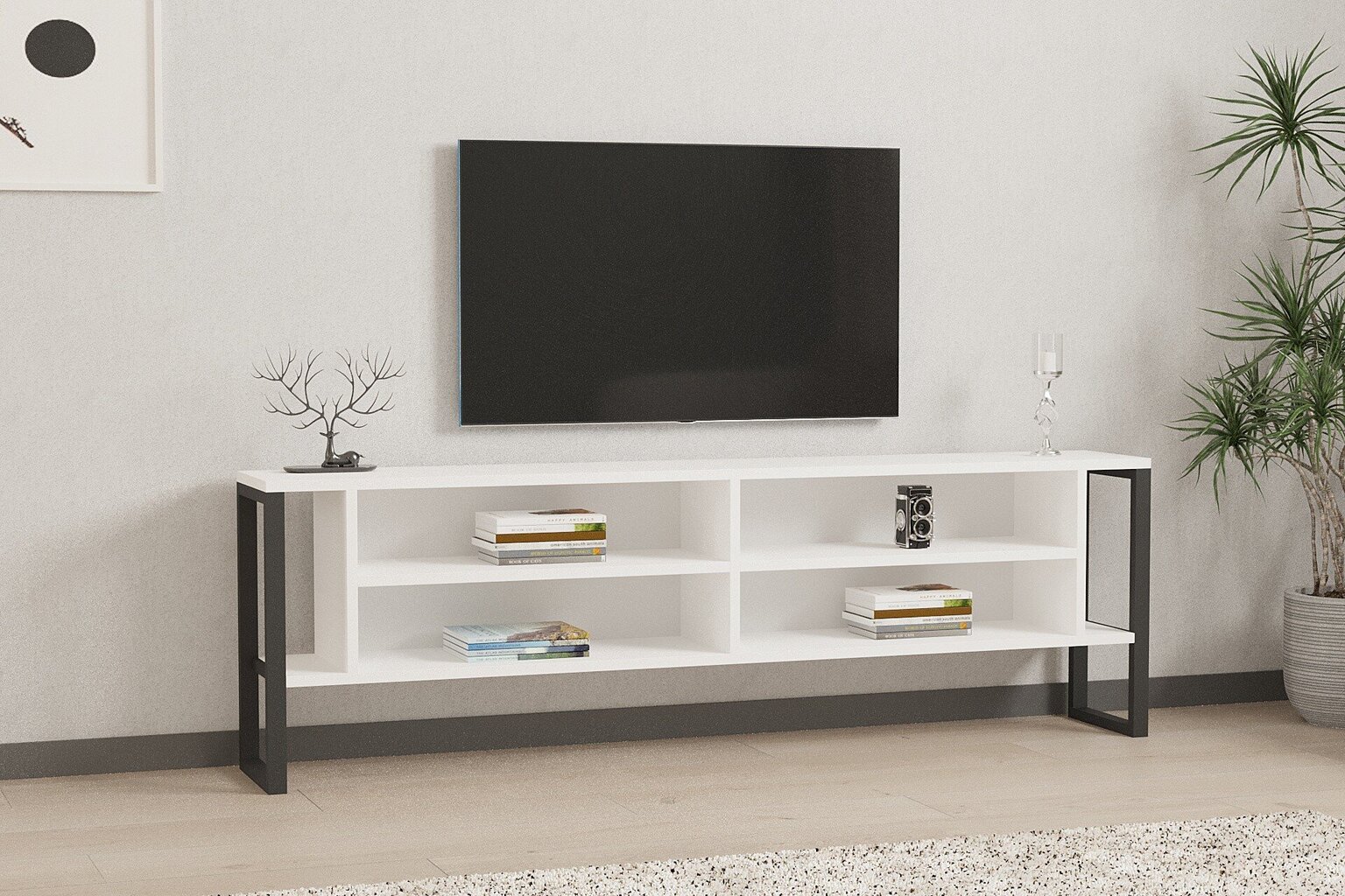 TV-taso, Asir, 160x50,4x24,5 cm, valkoinen hinta ja tiedot | TV-tasot | hobbyhall.fi