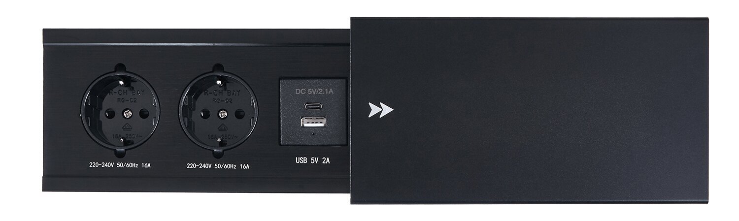 Upotettava pöytäjakelija, pistorasia, jossa 1x USB-C ja 1x USB-A, Multibox 3, musta hinta ja tiedot | Kytkimet ja pistorasiat | hobbyhall.fi