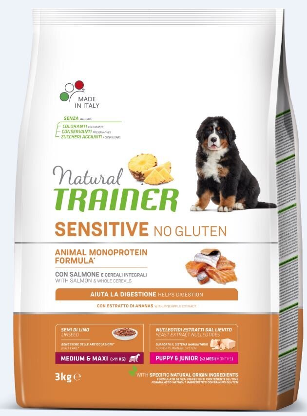 Natural Trainer Sensitive No Gluten vidutinių ir didelių veislių jauniems šuniukams su lašiša 3kg hinta ja tiedot | Koiran kuivaruoka | hobbyhall.fi