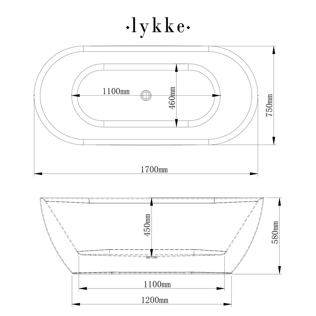 Lykke Kylpyamme Arctic Deluxe 1700x750x580mm, valkoinen hinta ja tiedot | Kylpyammeet | hobbyhall.fi