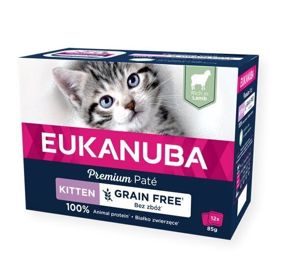 Eukanuba Grain Free Kitten karitsaa kissanpennuille, 12x85 g hinta ja tiedot | Kissanruoka | hobbyhall.fi
