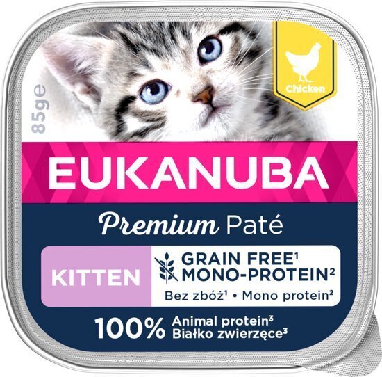 Eukanuba Grain Free Kitten Mono protein kanalla kissanpennuille, 16x85 g hinta ja tiedot | Kissanruoka | hobbyhall.fi