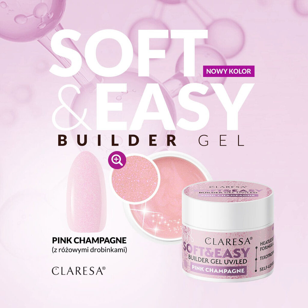 Claresa soft&easy rakennusgeeli, vaaleanpunainen samppanja, 12g hinta ja tiedot | Kynsilakat ja kynsienhoitotuotteet | hobbyhall.fi