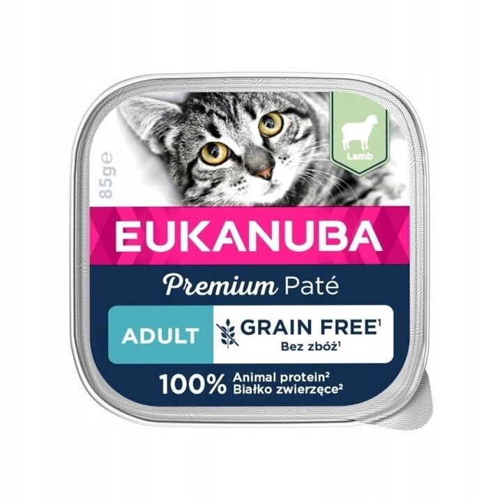 Eukanuba Grain Free Adult lammasta aikuisille kissoille, 16x85 g hinta ja tiedot | Kissanruoka | hobbyhall.fi