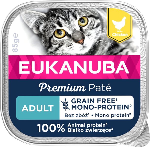 Eukanuba Grain Free Adult kissanruoka kanalla, 16x85 g