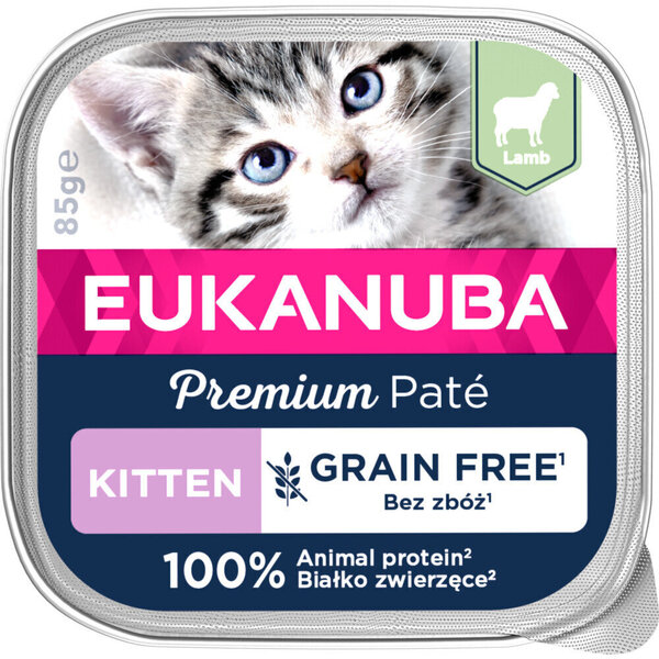 Eukanuba Grain Free Kitten lammasta kissanpennuille, 16x85 g