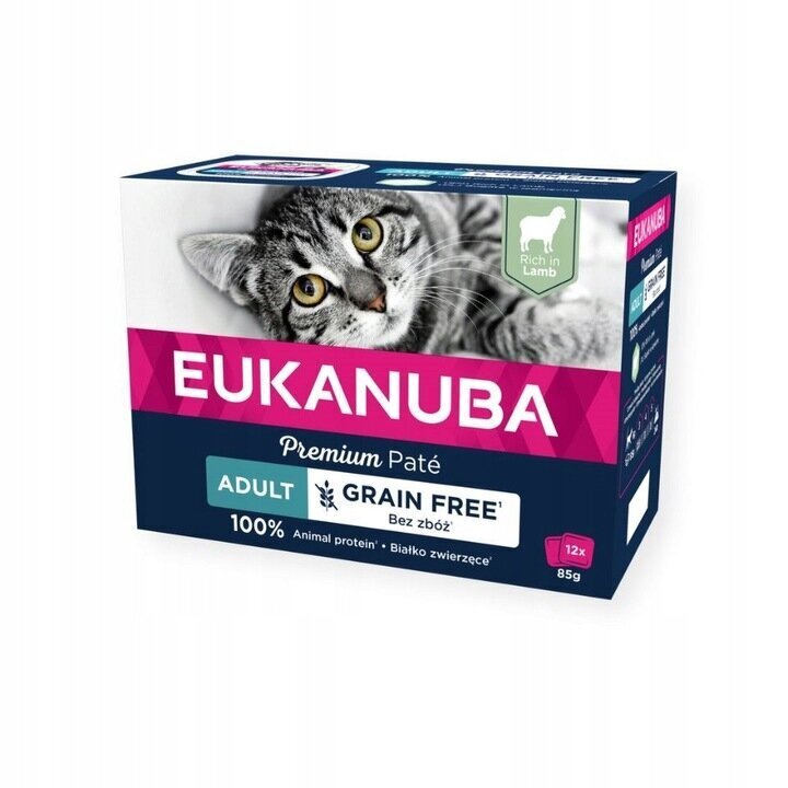Eukanuba Grain Free Adult lammasta kissoille, 12x85 g hinta ja tiedot | Kissanruoka | hobbyhall.fi