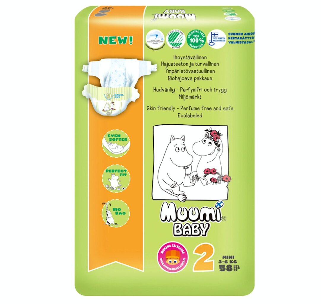 Muumi-vaipat Ecological Starters 2, 3-6kg, 58 kpl hinta ja tiedot | Vaipat | hobbyhall.fi