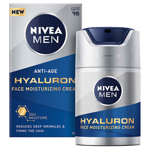 Nivea Nivea Men Hyaluron SPF 15 kasvojen kosteusvoide, 50 ml hinta ja tiedot | Kasvovoiteet | hobbyhall.fi