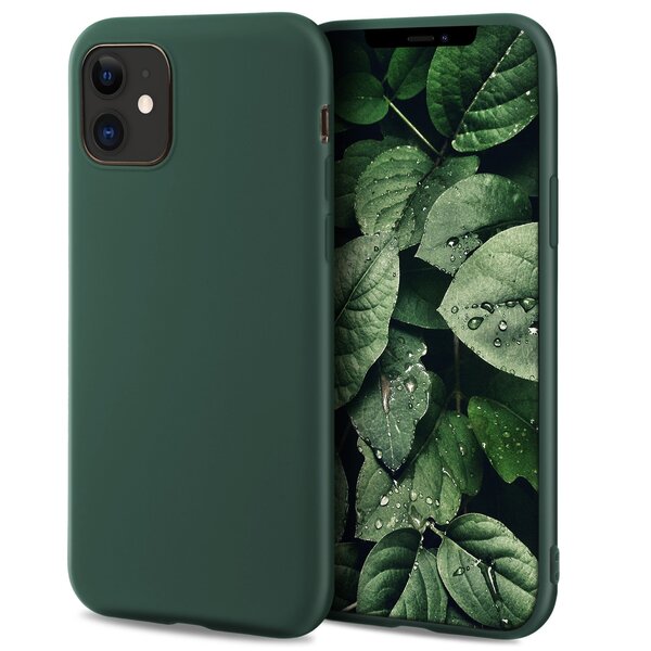 Moozy Minimalist -sarjan silikonikotelo iPhone 11:lle, Midnight Green