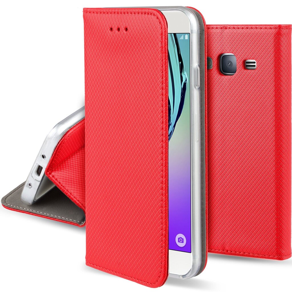 Moozy Case Flip Cover Samsung J3 2016 -puhelimelle, punainen hinta ja tiedot | Puhelimen kuoret ja kotelot | hobbyhall.fi