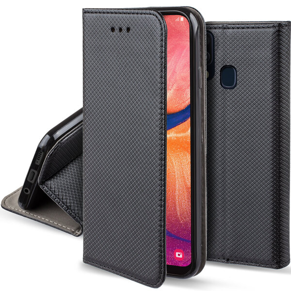 Moozy Case Flip Cover Samsung A20e:lle, musta