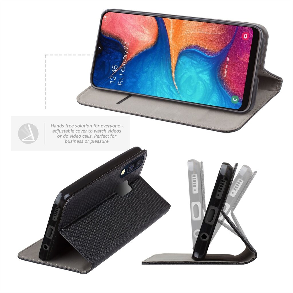 Moozy Case Flip Cover Samsung A20e:lle, musta hinta ja tiedot | Puhelimen kuoret ja kotelot | hobbyhall.fi