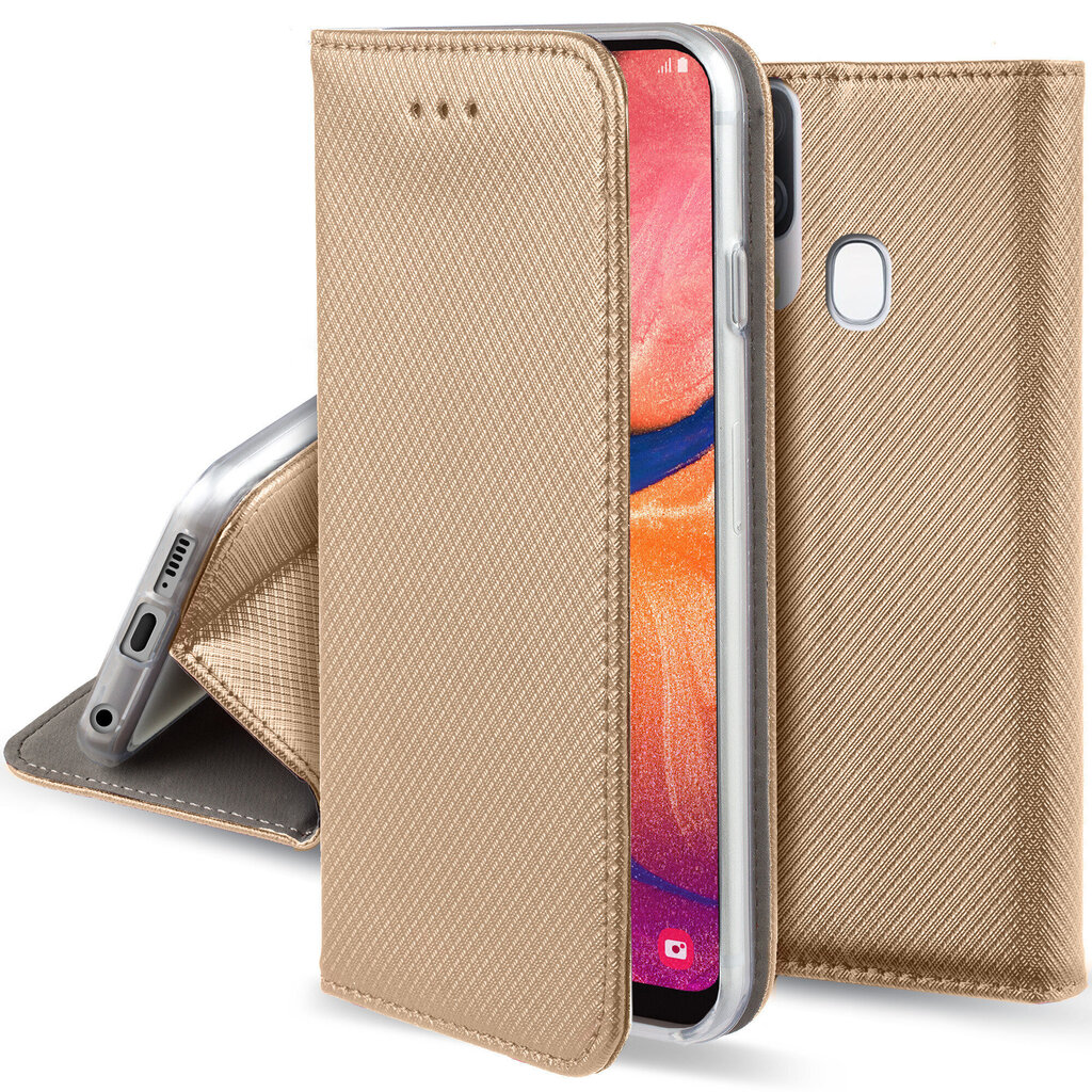 Moozy Case Flip Cover Samsung A20e -puhelimelle, kulta hinta ja tiedot | Puhelimen kuoret ja kotelot | hobbyhall.fi