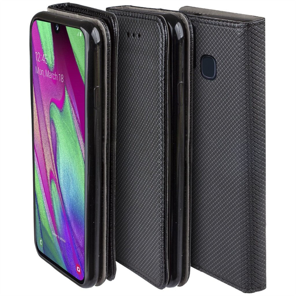 Moozy Case Flip Cover Samsung A40:lle, musta hinta ja tiedot | Puhelimen kuoret ja kotelot | hobbyhall.fi