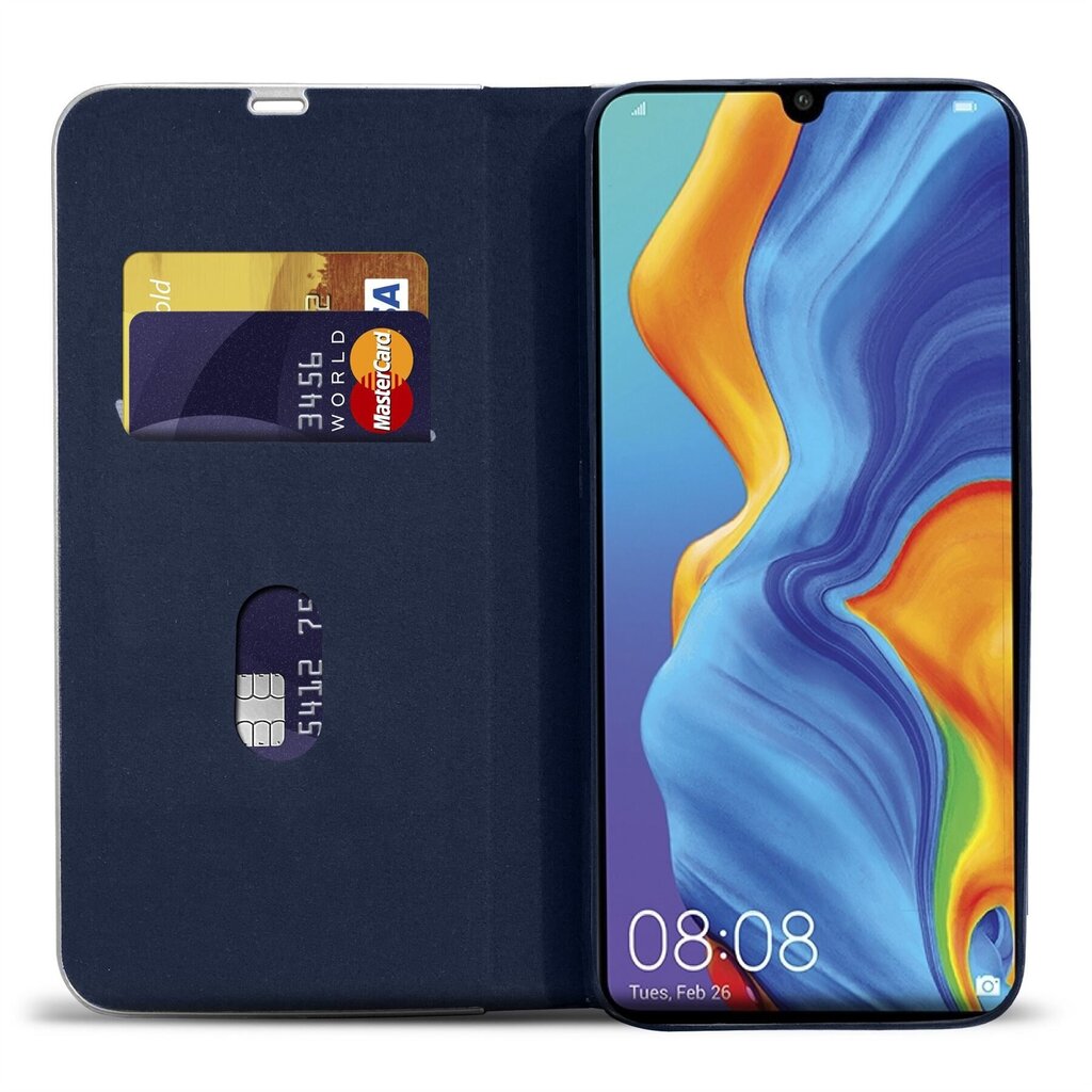 Moozy lompakkokotelo Huawei P30 Lite -puhelimelle, tummansininen hiilikuitu hinta ja tiedot | Puhelimen kuoret ja kotelot | hobbyhall.fi