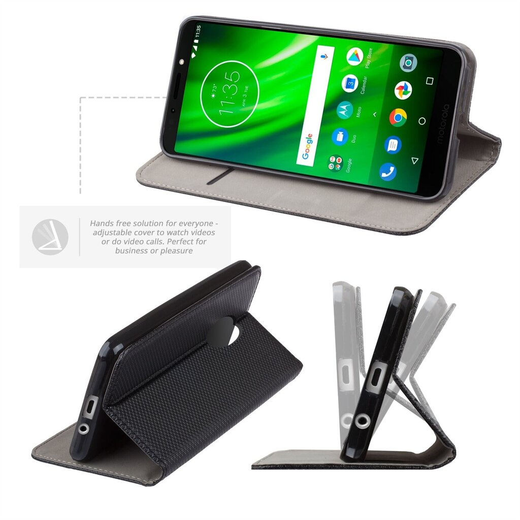 Moozy Case Flip Cover Motorola Moto G6, Moto 1S, musta hinta ja tiedot | Puhelimen kuoret ja kotelot | hobbyhall.fi