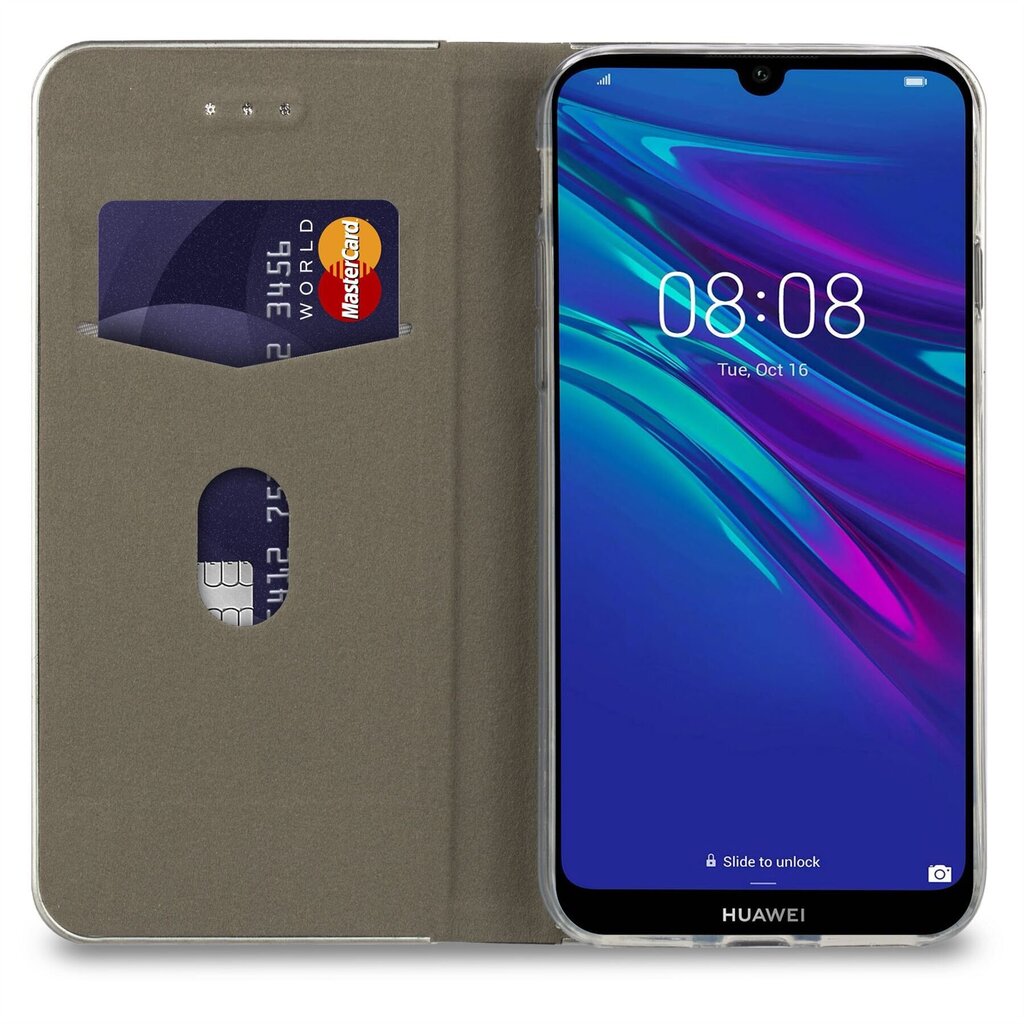 Moozy lompakkokotelo Huawei Y6 2019 -puhelimelle, musta hiili hinta ja tiedot | Puhelimen kuoret ja kotelot | hobbyhall.fi