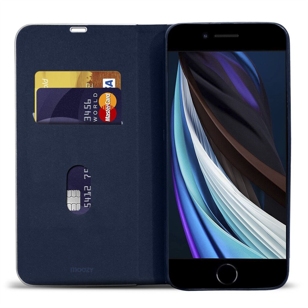 Moozy Wallet Case iPhone SE 2020:lle, iPhone 7:lle, iPhone 8:lle, Tummansininen Hiili hinta ja tiedot | Puhelimen kuoret ja kotelot | hobbyhall.fi