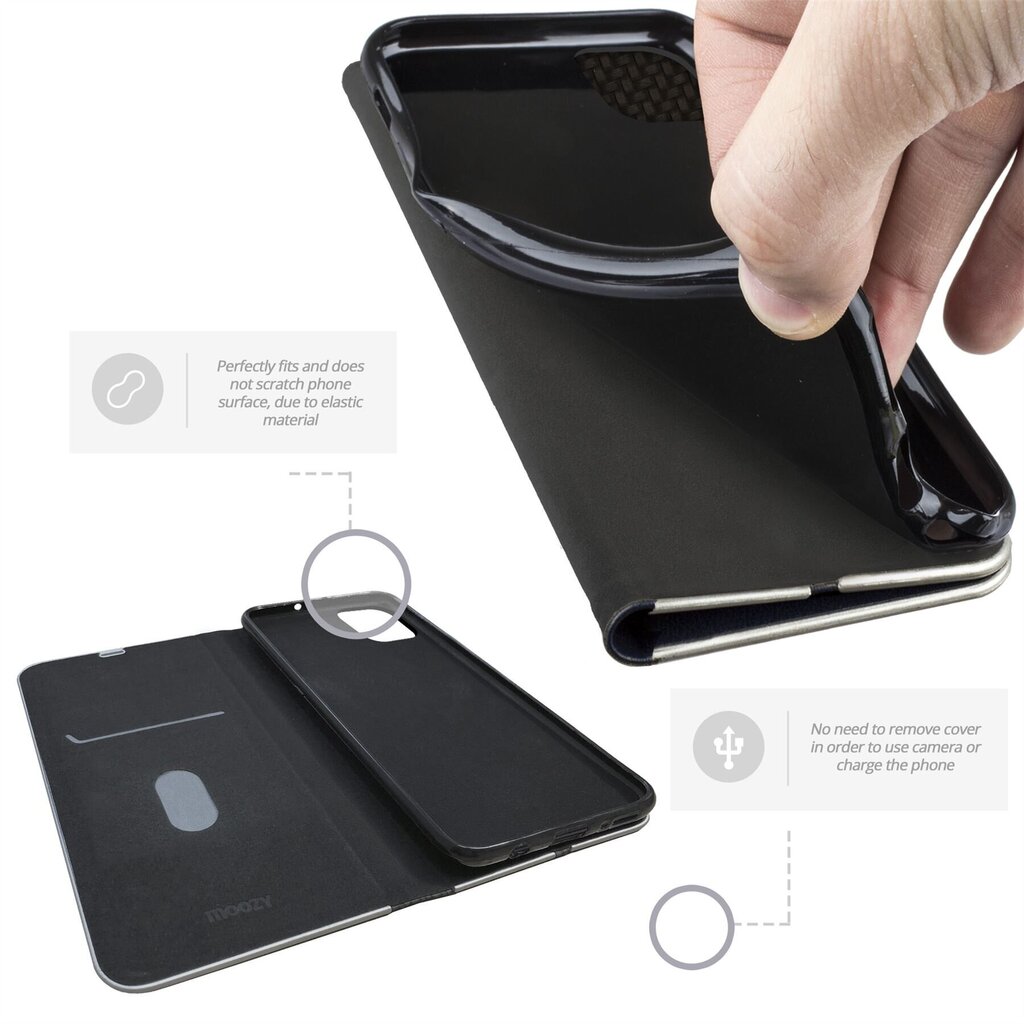 Moozy Wallet Case iPhone 12 minille, Black Carbon hinta ja tiedot | Puhelimen kuoret ja kotelot | hobbyhall.fi