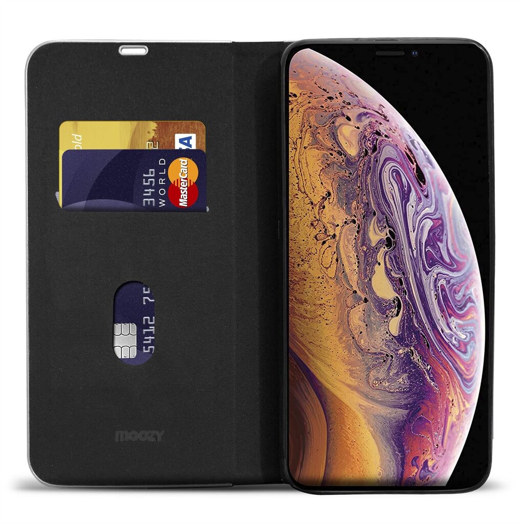 Moozy Wallet Case iPhone X:lle, iPhone XS:lle, Black Carbon hinta ja tiedot | Puhelimen kuoret ja kotelot | hobbyhall.fi