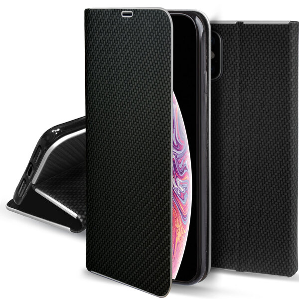 Moozy Wallet Case iPhone X:lle, iPhone XS:lle, Black Carbon