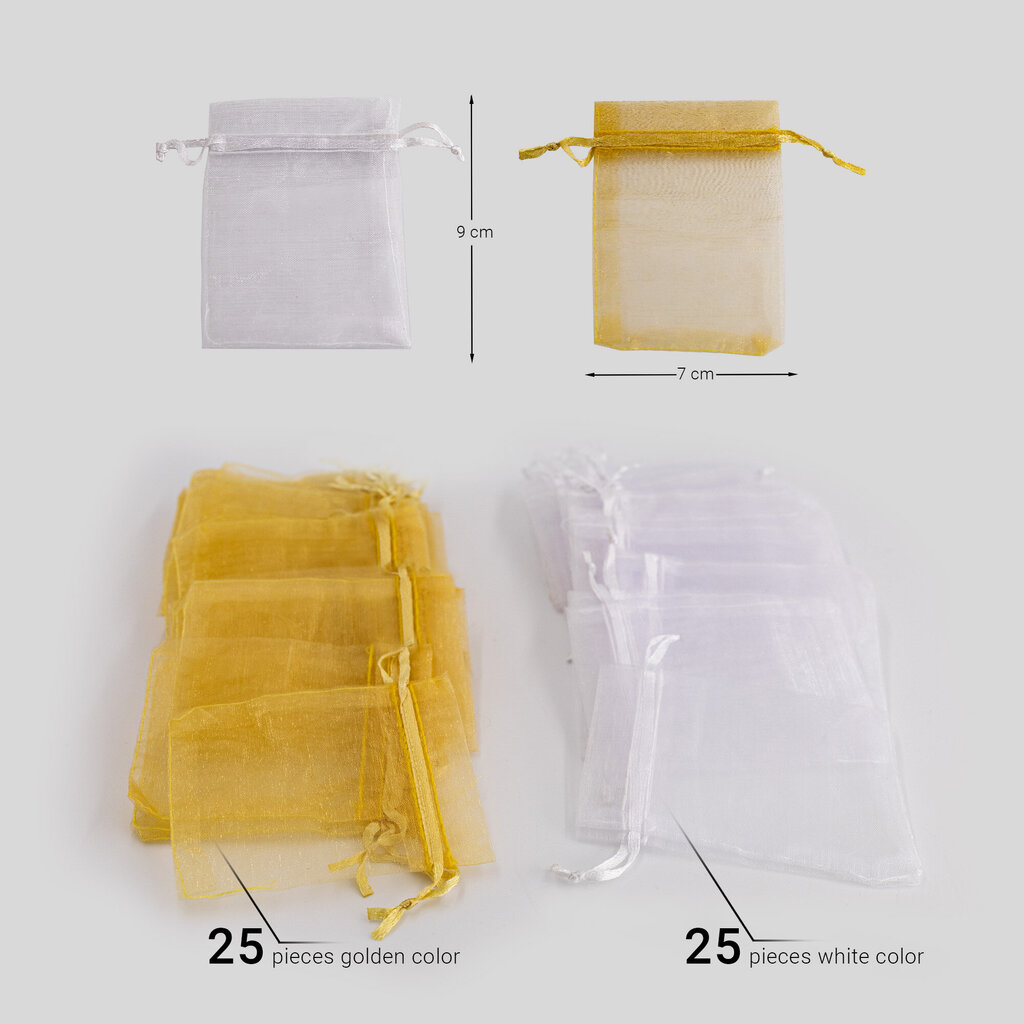 VILSTO Organza pienet kultavalkoiset laukut, 7x9 cm, 50 kpl hinta ja tiedot | Lahjapaketointi | hobbyhall.fi