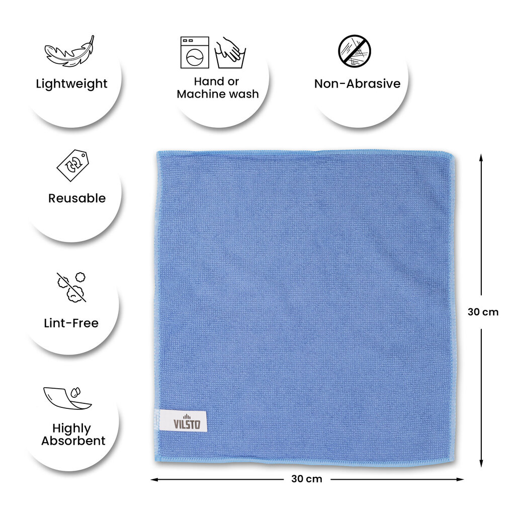 VILSTO Easy Clean Cloth -mikrokuituliina, 30x30 cm, 10 kpl, Sininen hinta ja tiedot | Siivoustarvikkeet | hobbyhall.fi