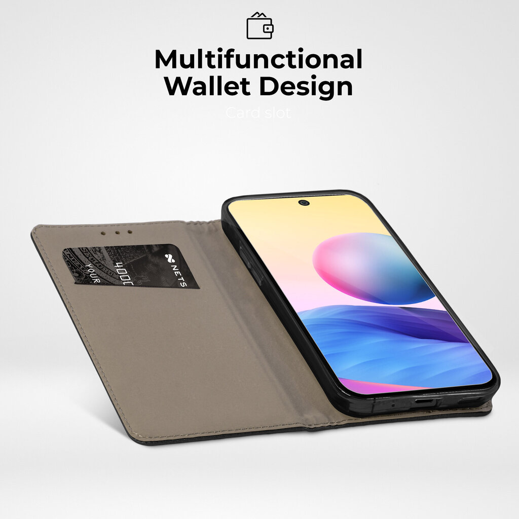 Moozy Case Flip Cover Xiaomi Redmi Note 10 5G:lle ja Poco M3 Pro 5G:lle, musta hinta ja tiedot | Puhelimen kuoret ja kotelot | hobbyhall.fi