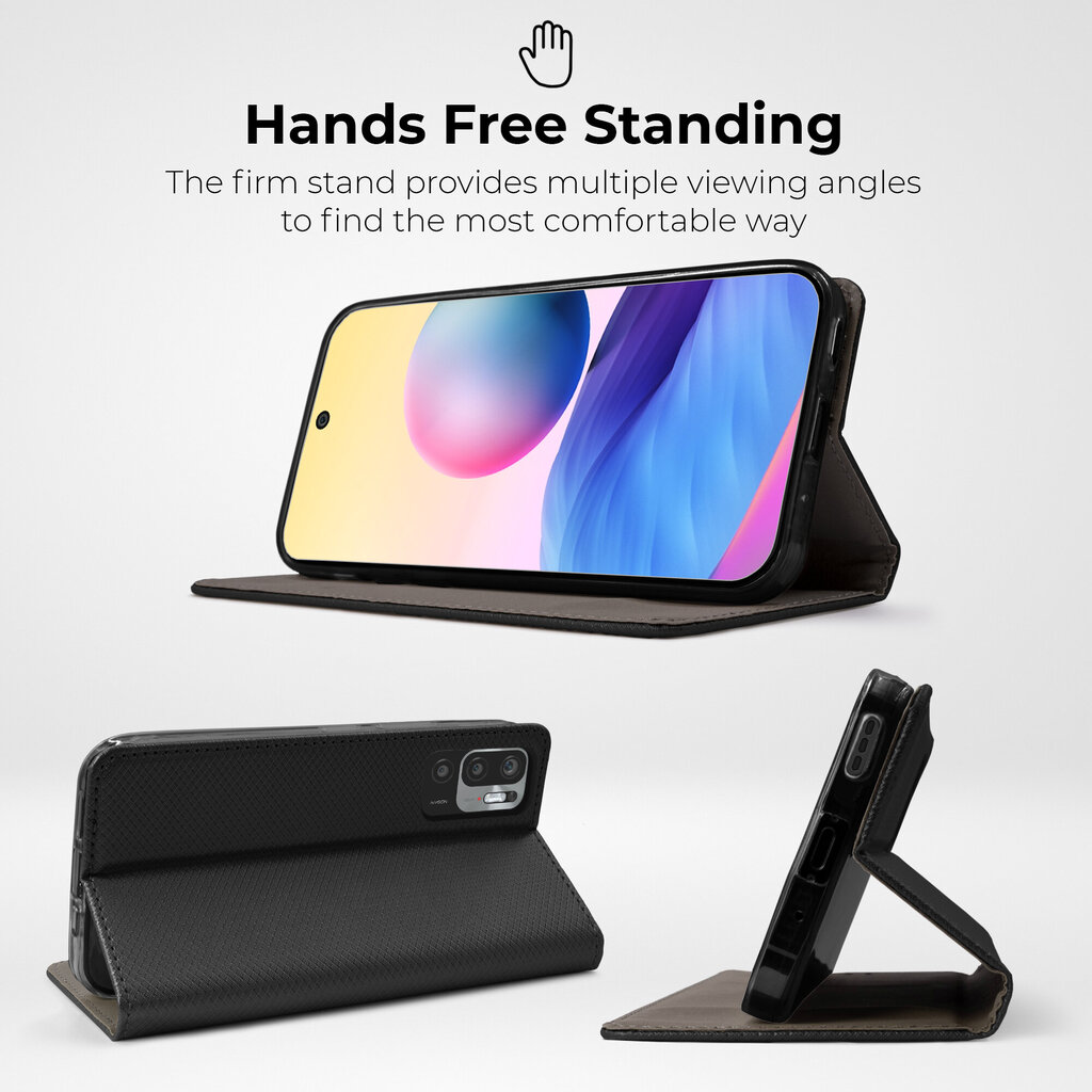 Moozy Case Flip Cover Xiaomi Redmi Note 10 5G:lle ja Poco M3 Pro 5G:lle, musta hinta ja tiedot | Puhelimen kuoret ja kotelot | hobbyhall.fi