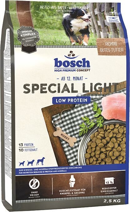 Bosch Tiernahrung Special Light ravinto koirille, joilla on munuaisongelmia, riisin kanssa, 2,5 kg hinta ja tiedot | Koiran kuivaruoka | hobbyhall.fi