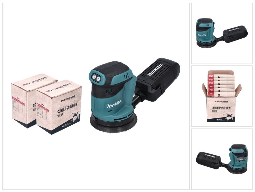 Epäkiskohiomakone Makita DBO 180 Z 18 V 125 mm + 2x Toolbrothers TURTLE hiomasarja - ilman akkua. ilman laturia hinta ja tiedot | Hiomakoneet | hobbyhall.fi