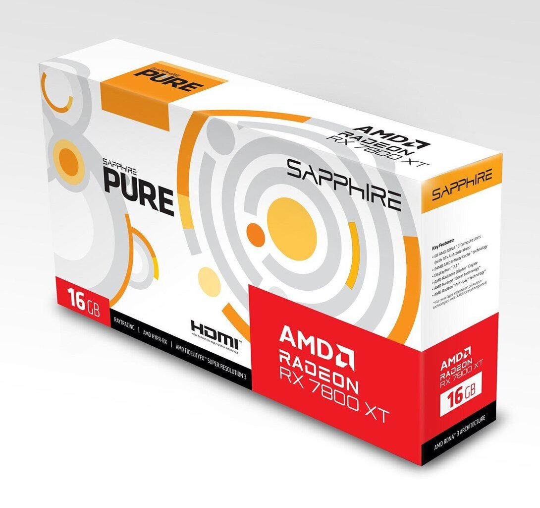 Sapphire Pure AMD Radeon RX 7800 XT (11330-03-20G) hinta ja tiedot | Näytönohjaimet | hobbyhall.fi