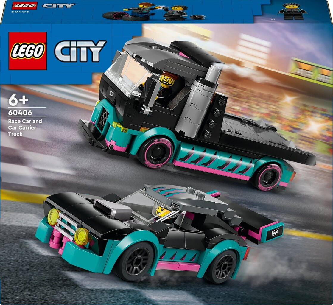 60406 LEGO® City Kilpa-auto ja autonkuljetusauto hinta ja tiedot | LEGOT ja rakennuslelut | hobbyhall.fi