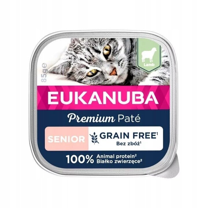 Eukanuba Grain Free Senior lammasta, vanhemmille kissoille, 16x85 g hinta ja tiedot | Kissanruoka | hobbyhall.fi
