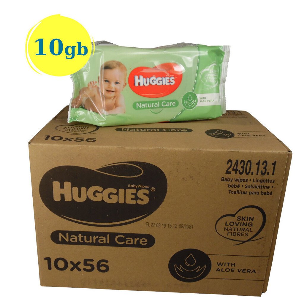 Kosteuspyyhkeet Huggies Natural Care 10x56 kpl hinta ja tiedot | Vauvojen kosteuspyyhkeet | hobbyhall.fi