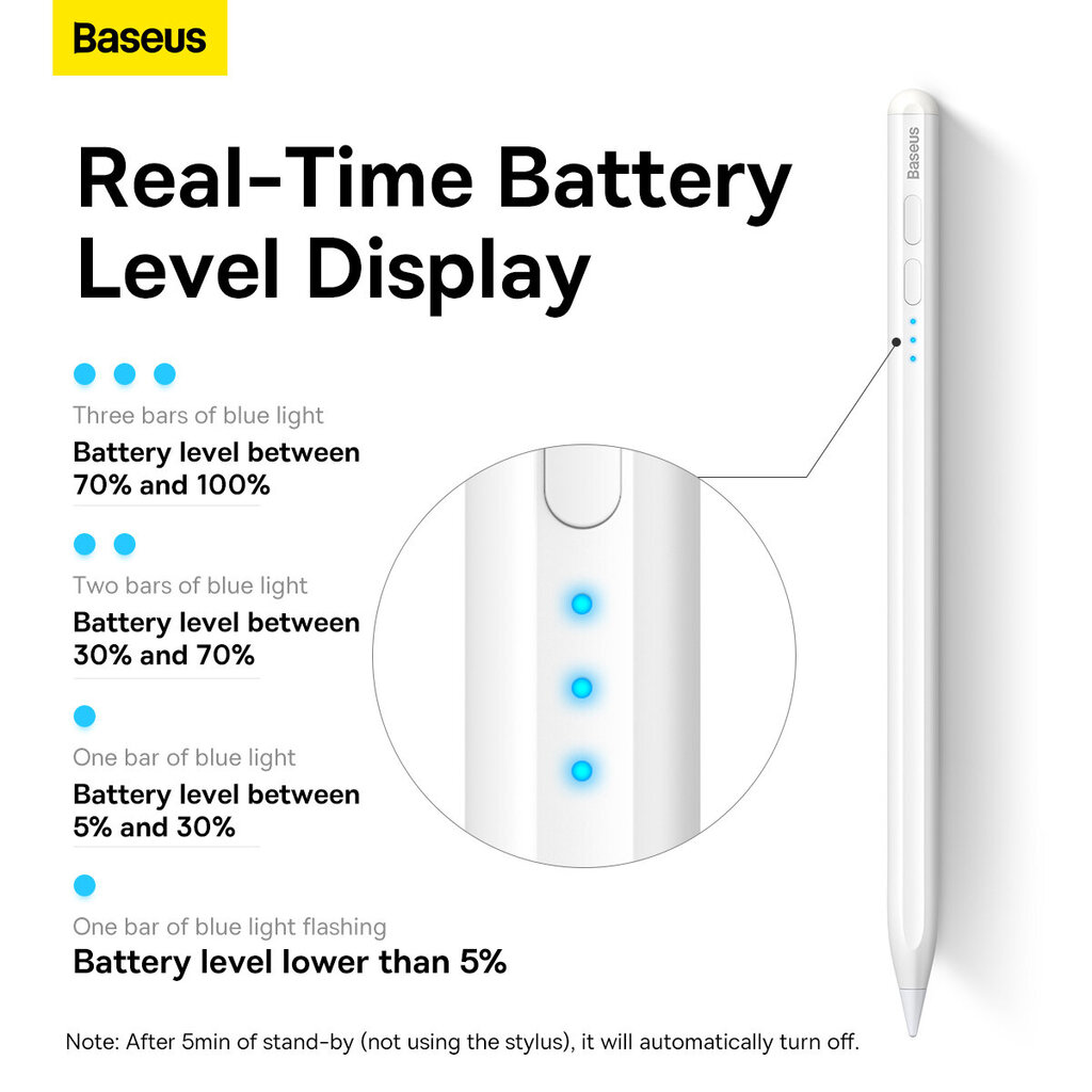 LED-kynä puhelimeen/tablettiin Baseus Smooth Writing (valkoinen) hinta ja tiedot | Tablettien lisätarvikkeet | hobbyhall.fi