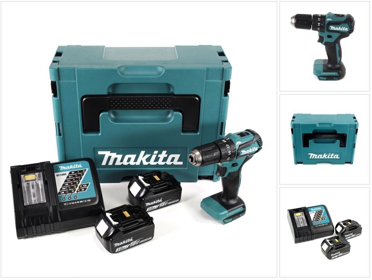 Makita DHP 483 RFJ akkuporakone 18V 40Nm + 2x 3,0 Ah akut + laturi + Makpac hinta ja tiedot | Akkuporakoneet ja ruuvinvääntimet | hobbyhall.fi