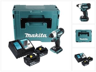 Makita DTD 155 RGJ akkukäyttöinen iskuväännin 18 V 140 Nm 1/4" + 2x akku 6,0 Ah + laturi + Makpac hinta ja tiedot | Akkuporakoneet ja ruuvinvääntimet | hobbyhall.fi