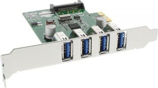 InLine USB 3.0 4 Port Host Controller PCIe incl. Low Profile Bracket and 4 Pin Aux. Power (76661C) hinta ja tiedot | Ohjain- ja laajennuskortit | hobbyhall.fi