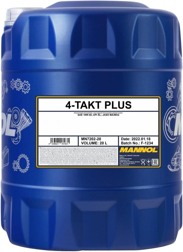 MANNOL 4-Takt Plus API SL, 20 Liter hinta ja tiedot | Moottoriöljyt | hobbyhall.fi