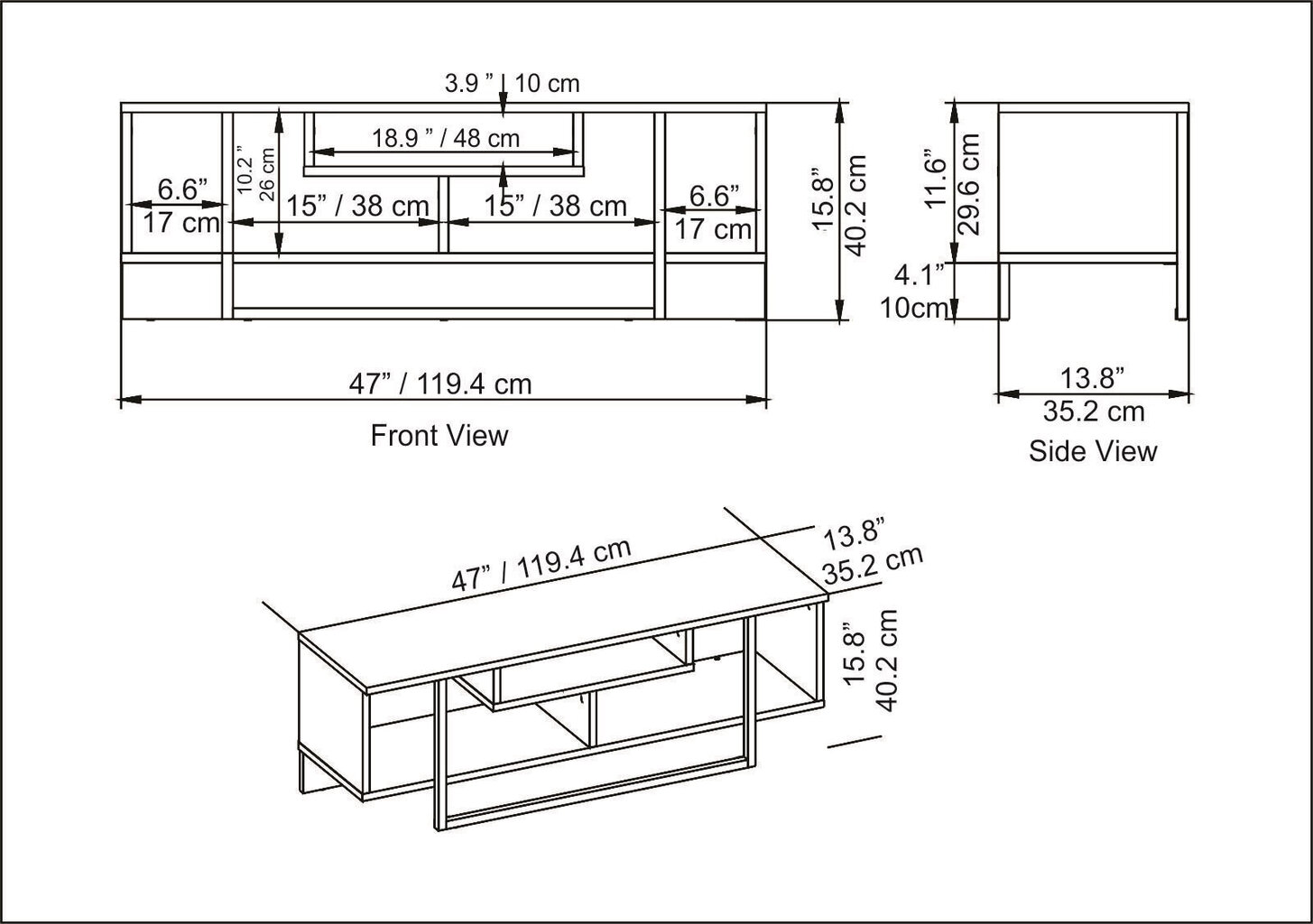 TV-taso, Asir, 120x35,2x40,2 cm, musta hinta ja tiedot | TV-tasot | hobbyhall.fi