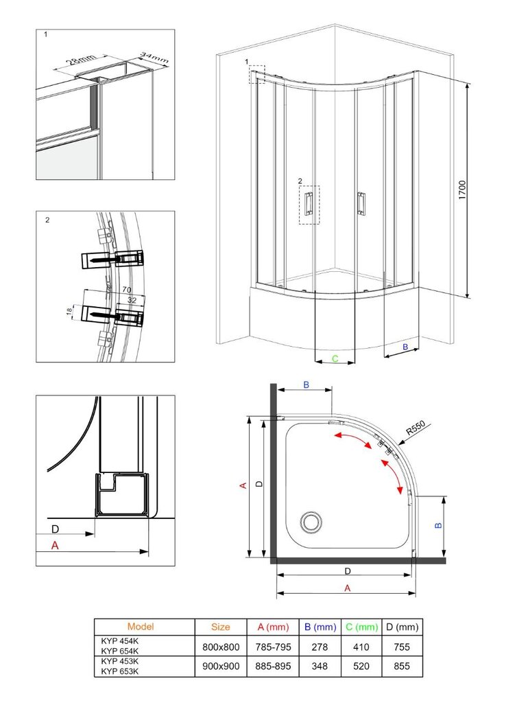 Puolipyöreä suihkukaappi Deante Funkia 80x80, 90x90 cm, harmaa hinta ja tiedot | Suihkukaapit ja suihkunurkat | hobbyhall.fi