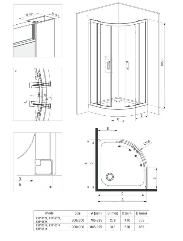 Puolipyöreä suihkukaappi Deante Funkia altaalla 80x80, 90x90 cm, mattamusta hinta ja tiedot | Suihkukaapit ja suihkunurkat | hobbyhall.fi