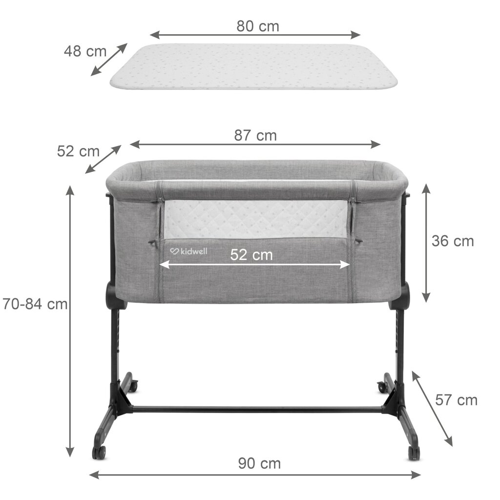 Lovytė-lopšys Kidwell Snuzzy, light grey hinta ja tiedot | Matkasängyt | hobbyhall.fi