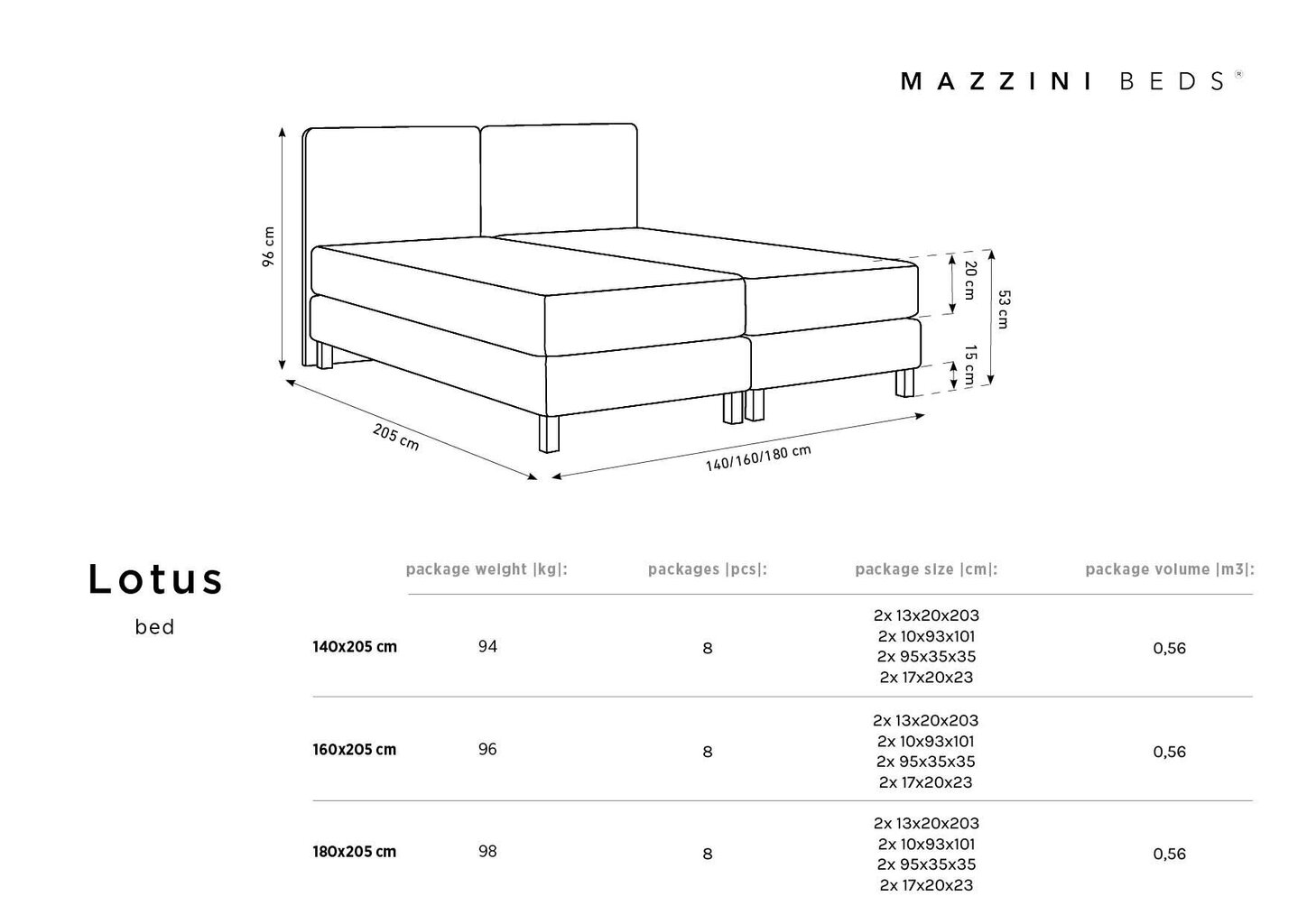 Sänky Mazzini Lotus, 140x200 cm, harmaa hinta ja tiedot | Sängyt | hobbyhall.fi