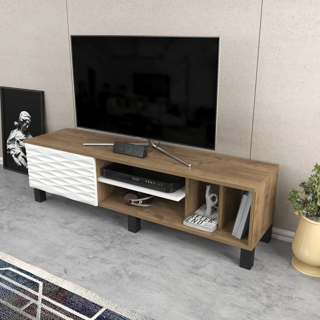 TV-taso, Asir, 140x35x40,3 cm, valkoinen/ruskea hinta ja tiedot | TV-tasot | hobbyhall.fi