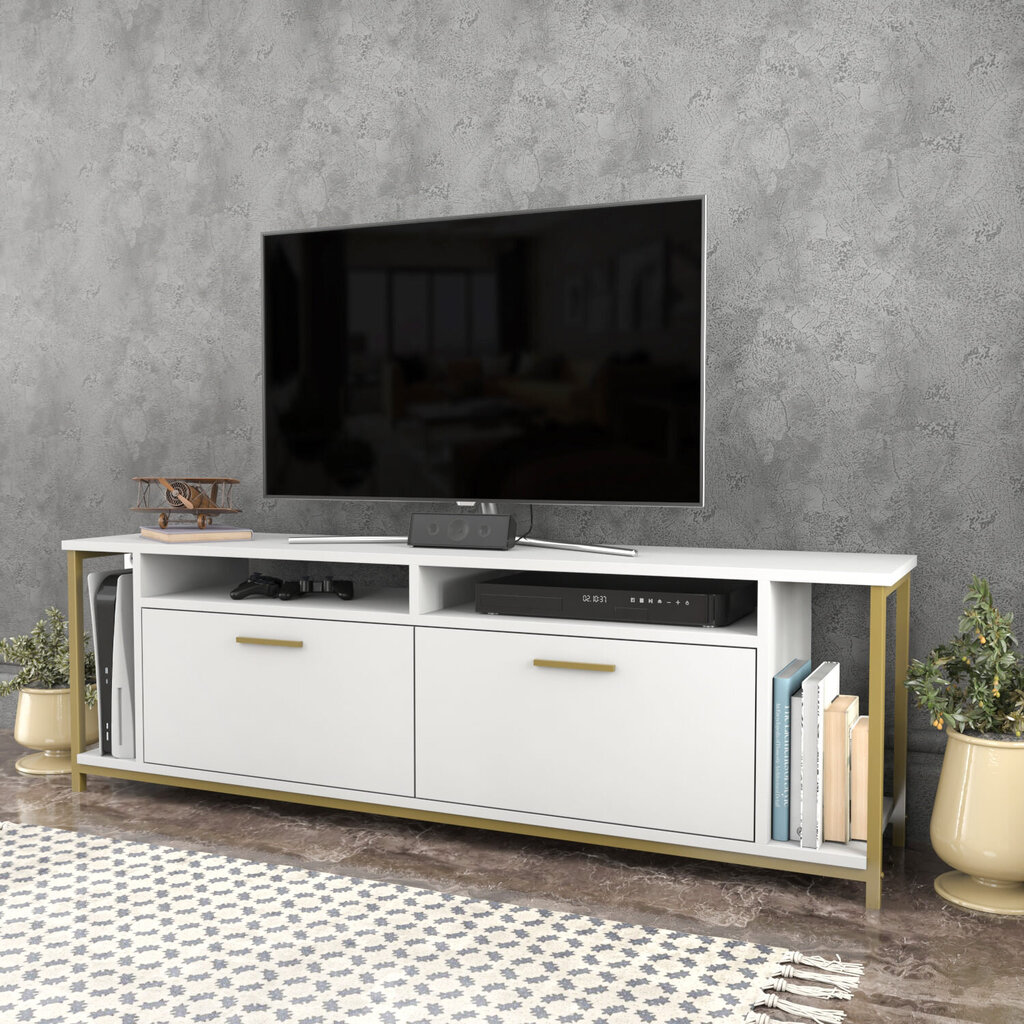 TV-taso, Asir, 160x35x50,8 cm, valkoinen/kulta hinta ja tiedot | TV-tasot | hobbyhall.fi