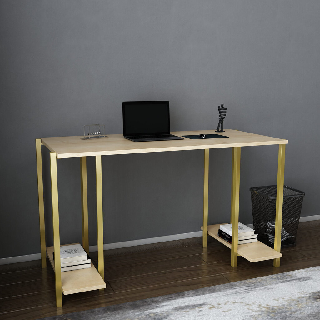 Pöytä, Asir, 125,2x60x73,8 cm, kulta/ruskea hinta ja tiedot | Tietokonepöydät ja työpöydät | hobbyhall.fi