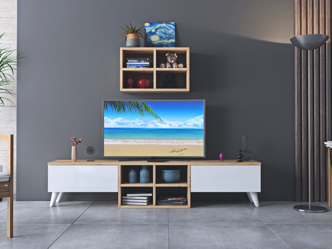 TV-taso, Asir, 160x34x25 cm, ruskea/valkoinen hinta ja tiedot | TV-tasot | hobbyhall.fi